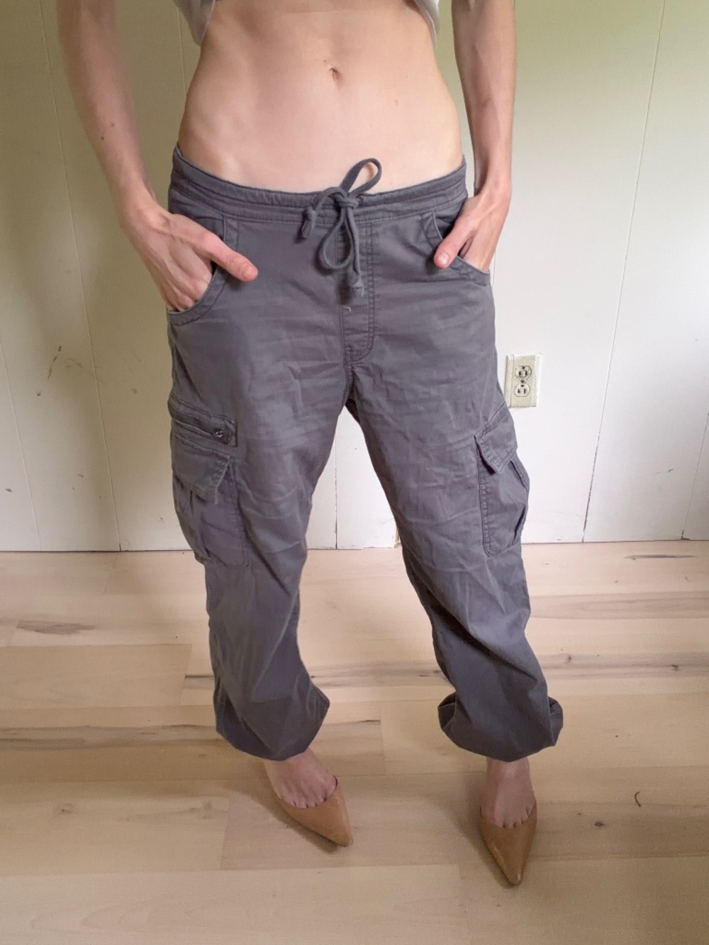 Hollister grey cotton cargo pants Y2K